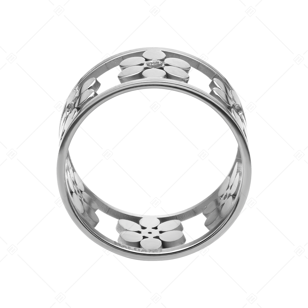 BALCANO - Clarissa / High polished stainless steel ring with flower pattern and cubic zirconia gemstones (041202BC97)