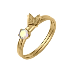 BALCANO - Papillon / Two Piece 18K Gold Plated Ring Set with Butterfly and Zirconia