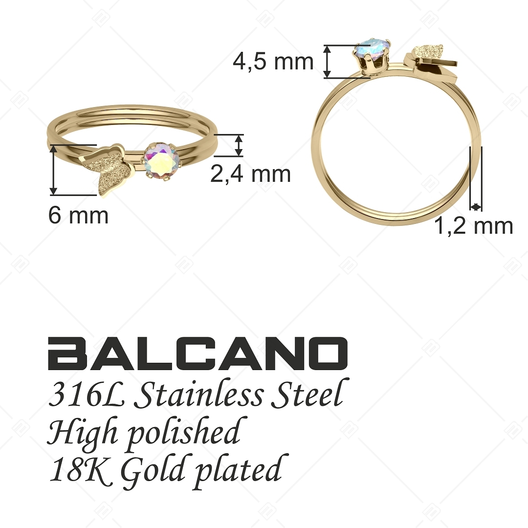 BALCANO - Papillon / Zweiteiliger 18K Vergoldeter Ring mit Schmetterling und Zirkonia Edelstein (041203BC88)