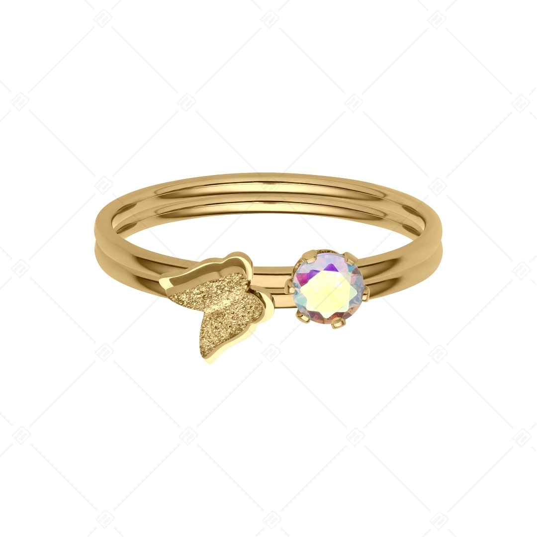 BALCANO - Papillon / Zweiteiliger 18K Vergoldeter Ring mit Schmetterling und Zirkonia Edelstein (041203BC88)