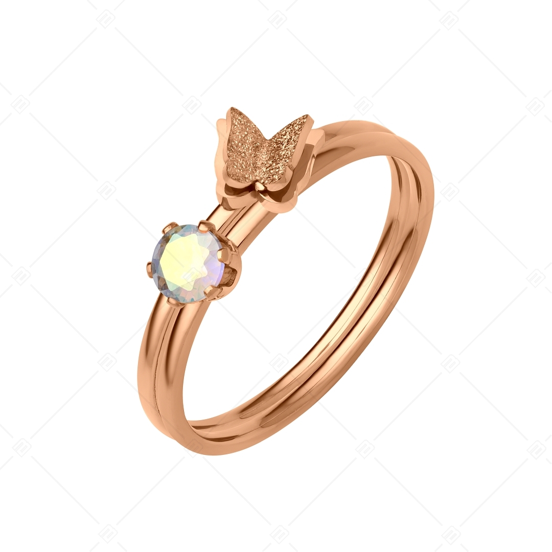 BALCANO - Papillon / Zweiteiliger 18K Rosévergoldeter Ring mit Schmetterling und Zirkonia Edelstein (041203BC96)