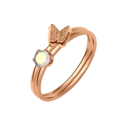 BALCANO - Papillon / Two Piece 18K Rose Gold Plated Ring Set With Butterfly and Zirconia