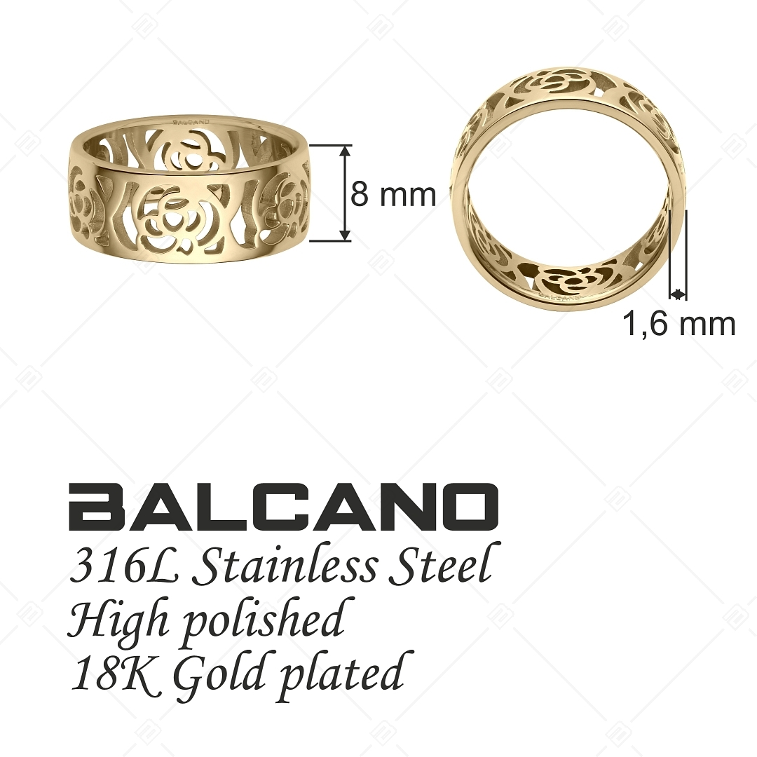 BALCANO - Camilla / Bague en acier inoxydable plaqué or 18K avec motif de fleur percée (041204BC88)