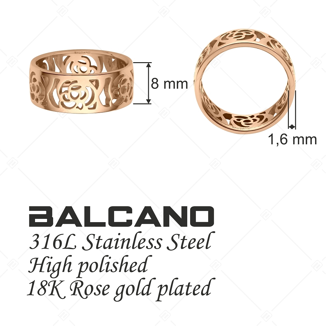 BALCANO - Camilla / Bague en acier inoxydable plaqué or rose 18K avec motif de fleur percée (041204BC96)