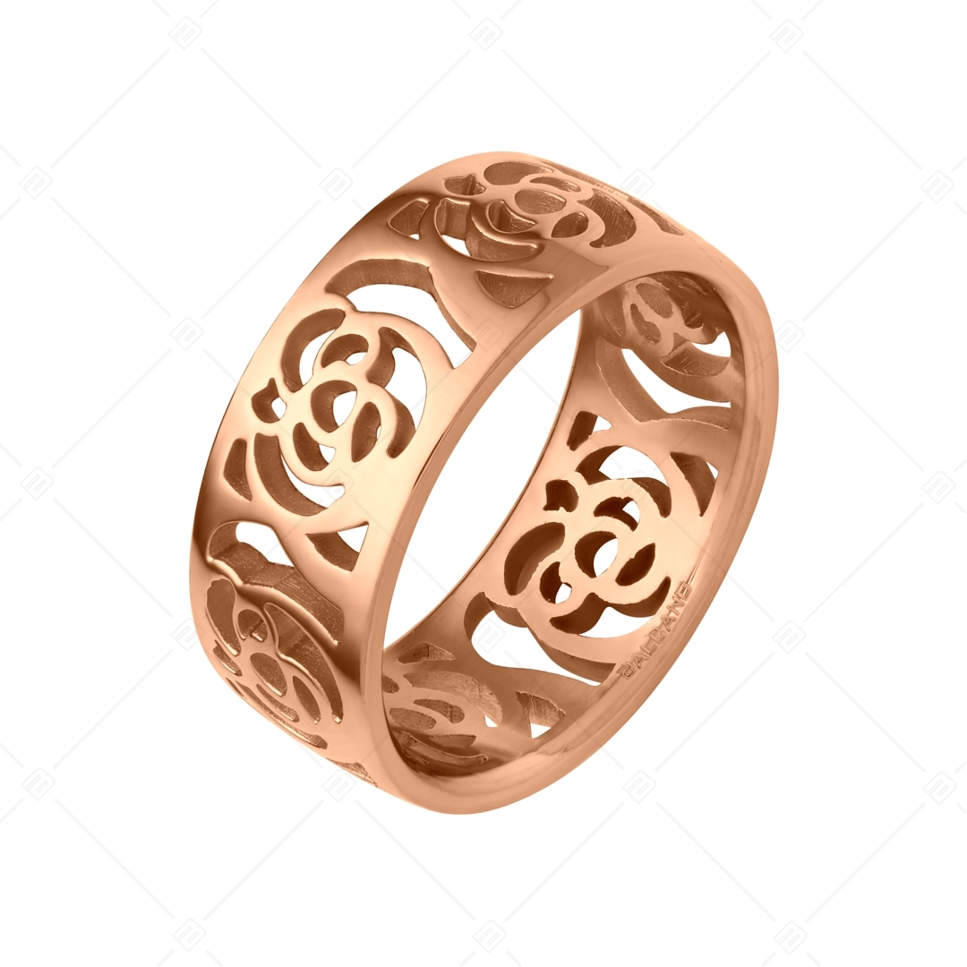 BALCANO - Camilla / 18K rose gold plated stainless steel ring with pierced flower pattern (041204BC96)