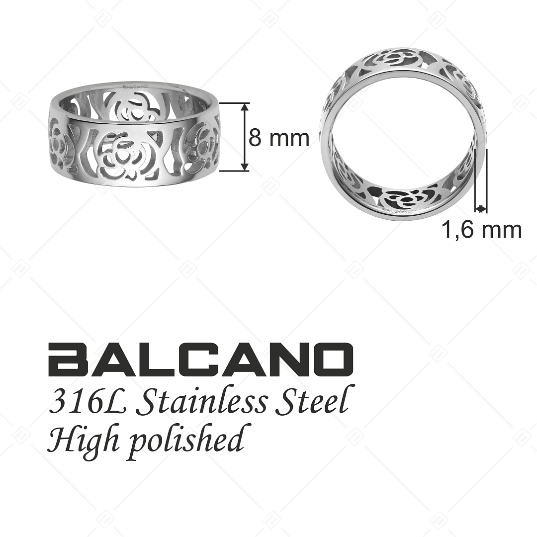 BALCANO - Camilla / Bague en acier inoxydable à motif de fleurs ajourées et avec hautement polie (041204BC97)