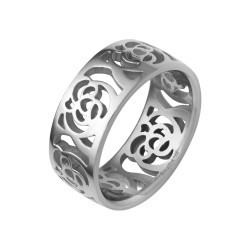 BALCANO - Camilla / Stainless Steel Ring With Flower Pattern and High Polished