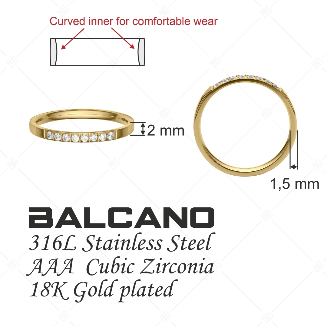 BALCANO - Ella / 18K gold plated thin stainless steel ring with cubic zirconia gemstones (041205BC88)