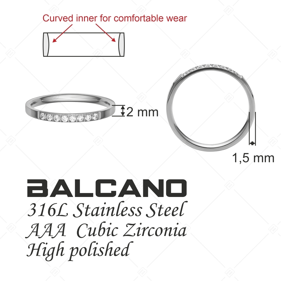 BALCANO - Ella / Thin Stainless Steel Ring With Cubic Zirconia Gemstones, High Polished (041205BC97)