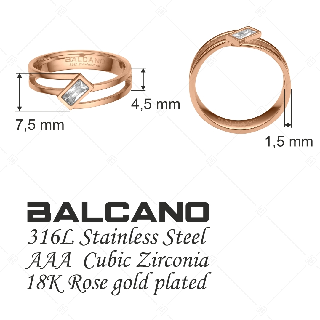 BALCANO - Principessa / Unique 18K rose gold plated ring with cubic zirconia gemstone (041206BC96)
