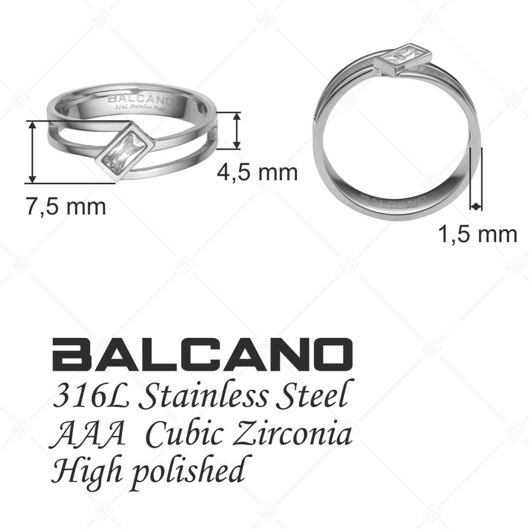 BALCANO - Principessa / Bague unique en acier inoxydable avec pierre précieuse en zirconium et polissage brillant (041206BC97)