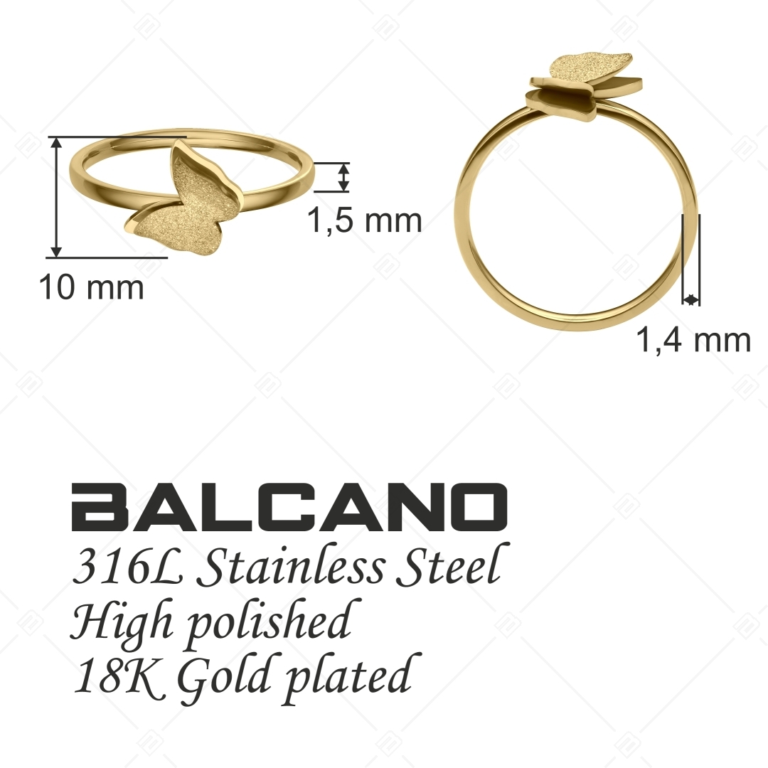 BALCANO - Papillon / 18K Vergoldeter Schmetterling Ring mit Glitzer Oberfläche (041207BC88)