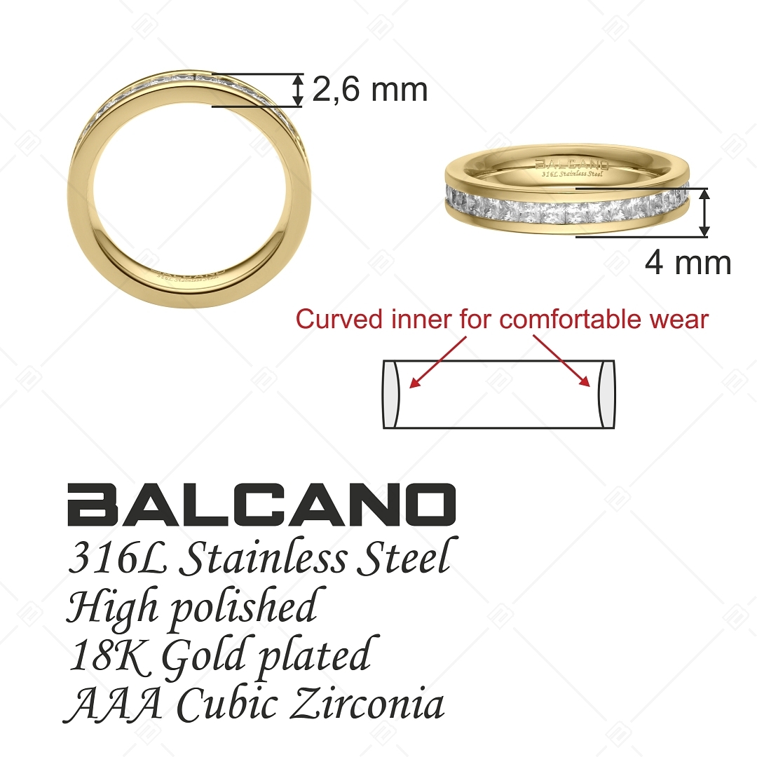 BALCANO - Grazia / Bague en acier inoxydable avec pierre de zirconium, plaqué or 18K (041210BC88)
