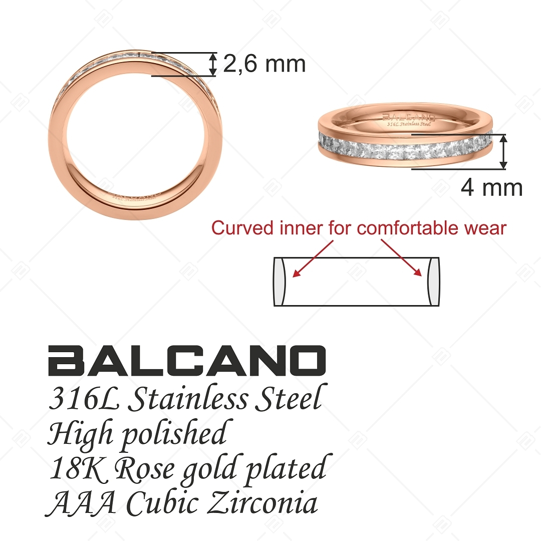 BALCANO - Grazia / Bague en acier inoxydable avec pierre de zirconium, or rose 18K (041210BC96)
