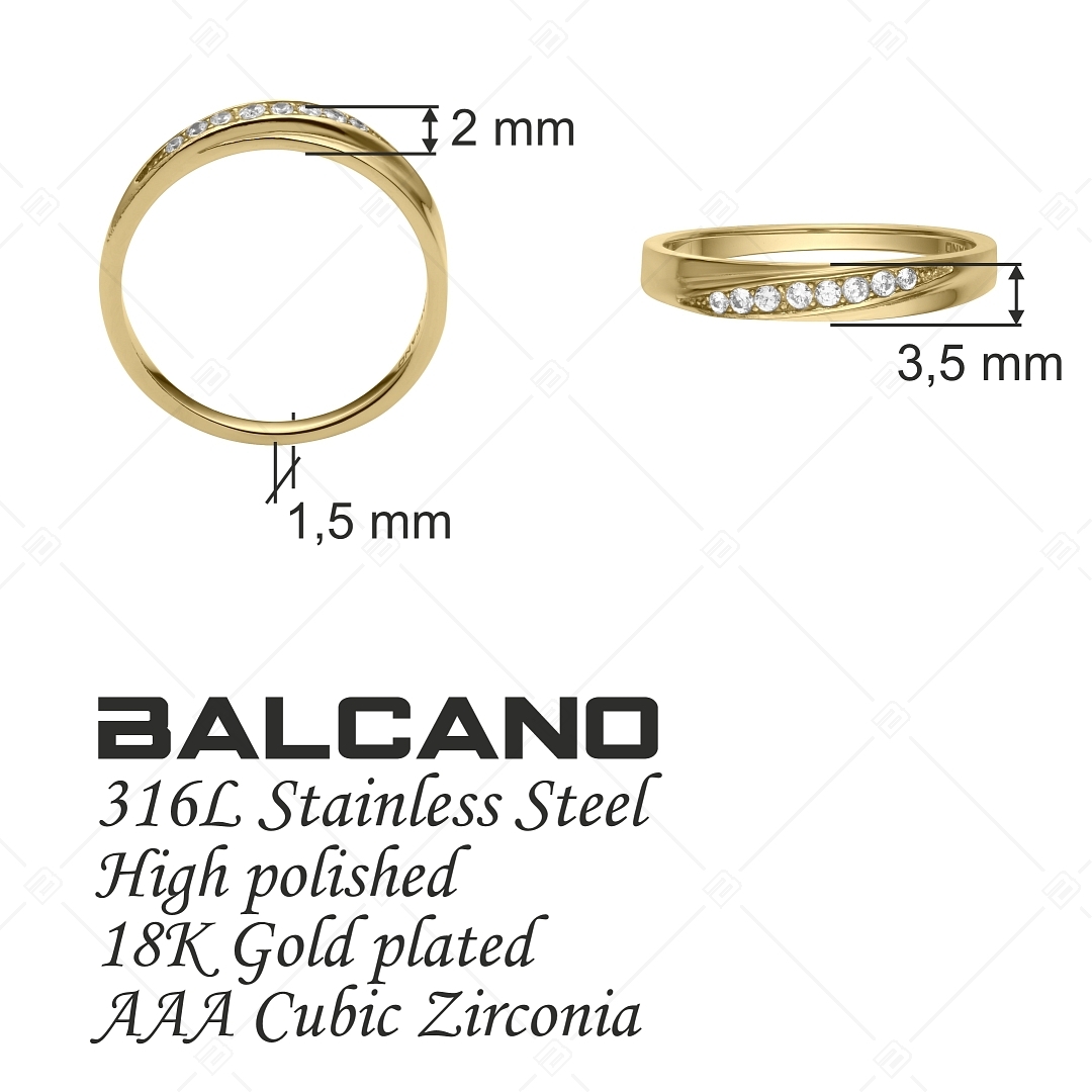BALCANO - Zoja / Stainless steel ring with zirconia gemstone, 18K gold plated (041211BC88)