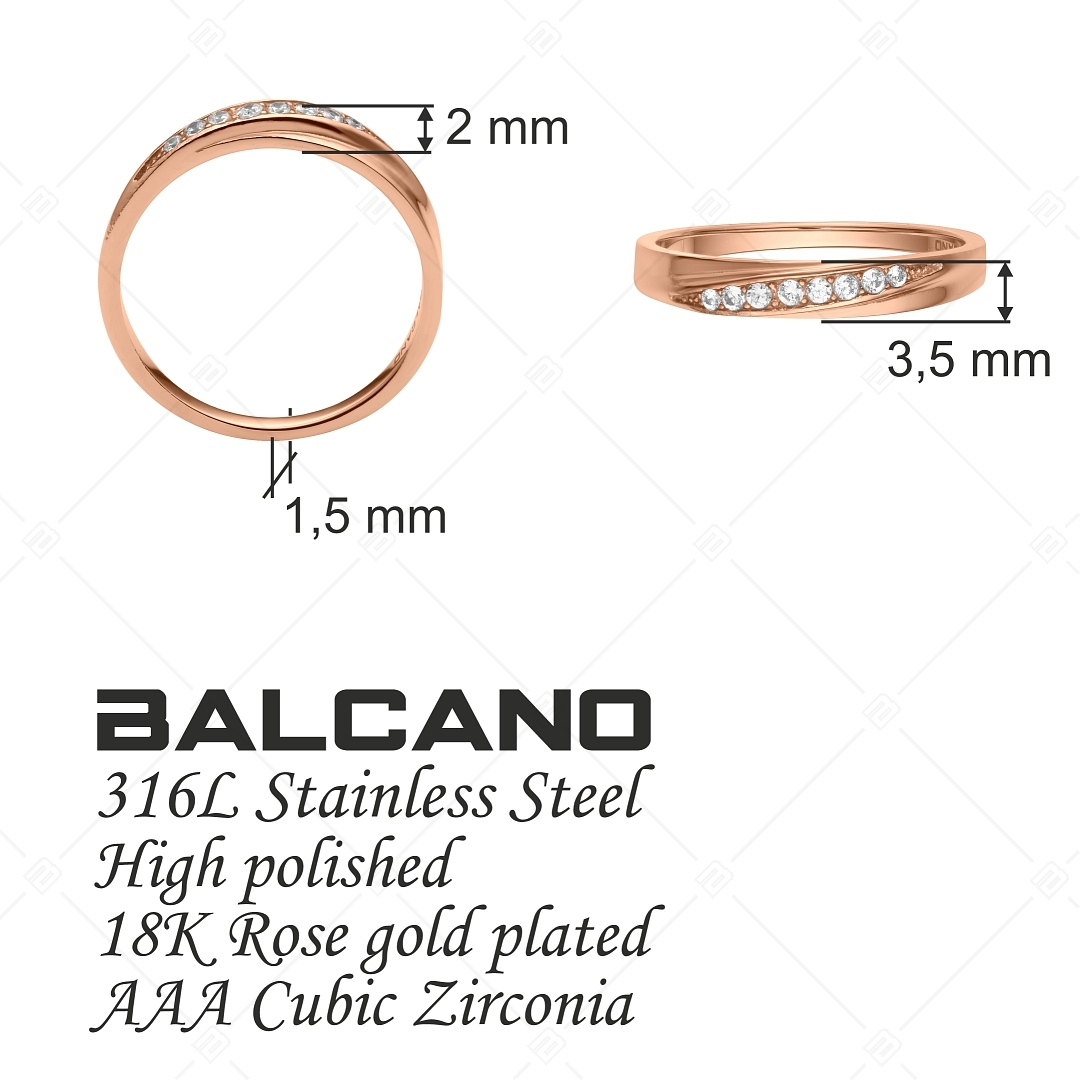 BALCANO - Zoja / Bague en acier inoxydable avec pierre précieuse zirconium, plaqué or rose 18K (041211BC96)