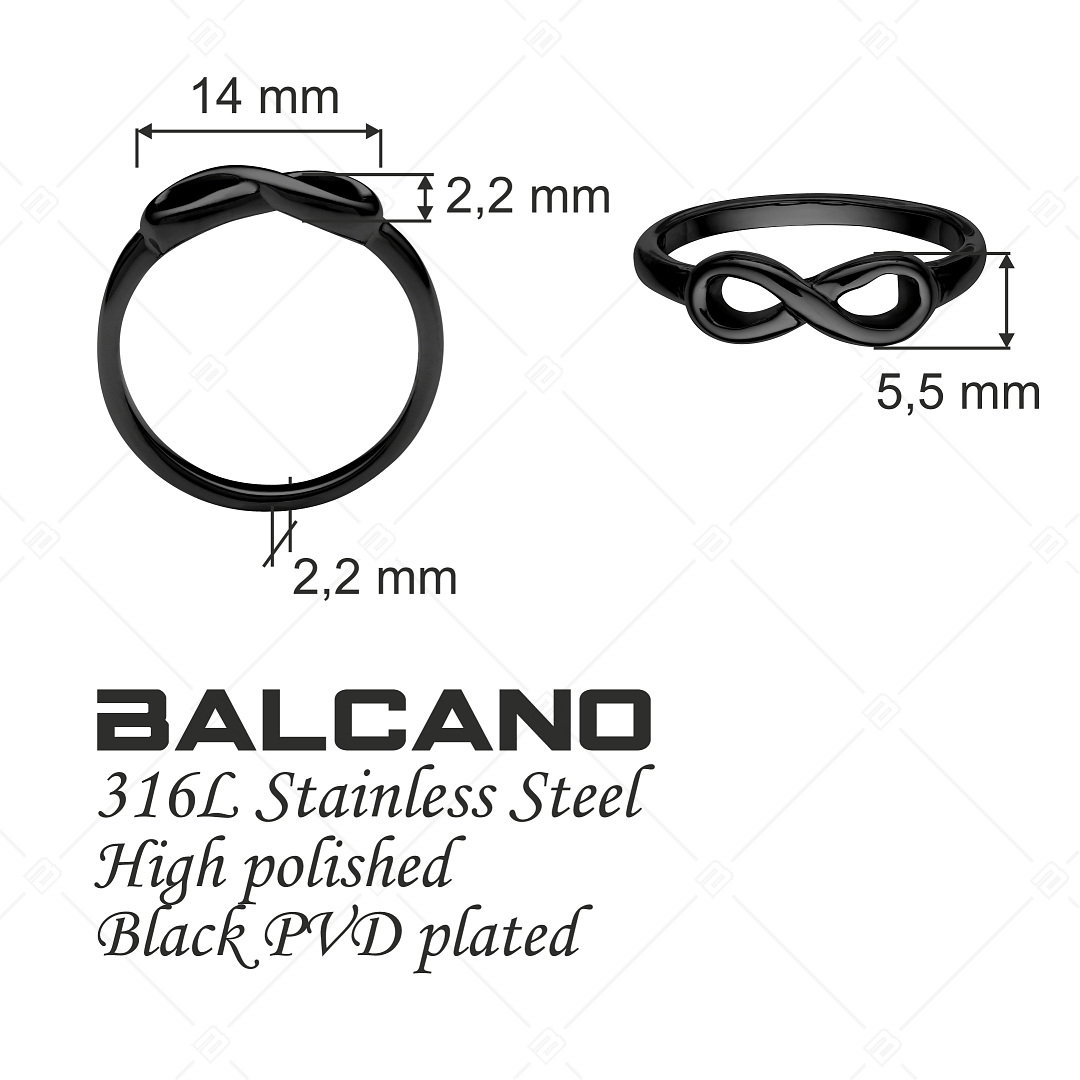 BALCANO - Infinity / Bague en acier inoxydable avec symbole de l'infini, plaqué PVD noir (041212BC11)