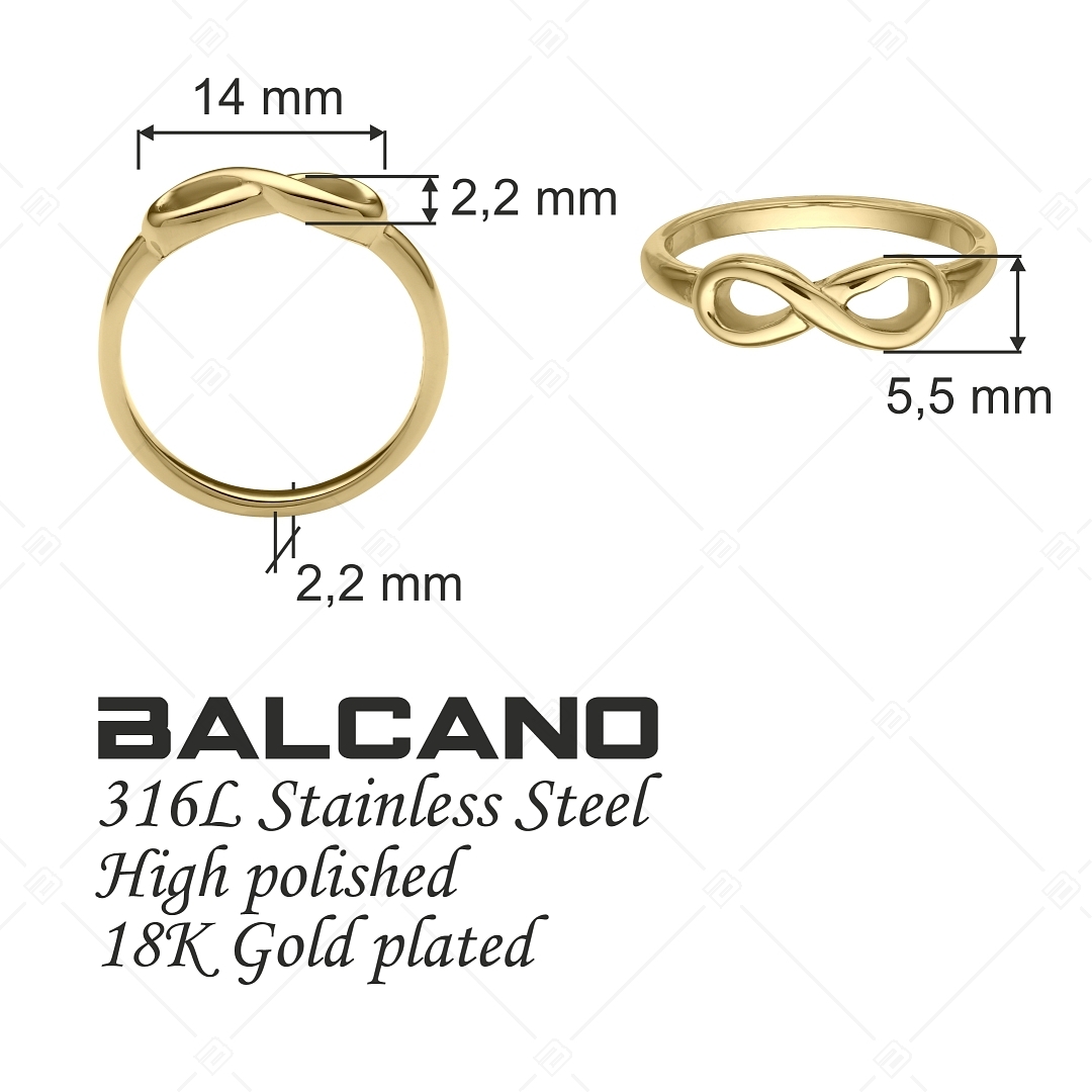 BALCANO - Infinity / Bague en acier inoxydable avec symbole de l'infini, plaquée or 18K (041212BC88)