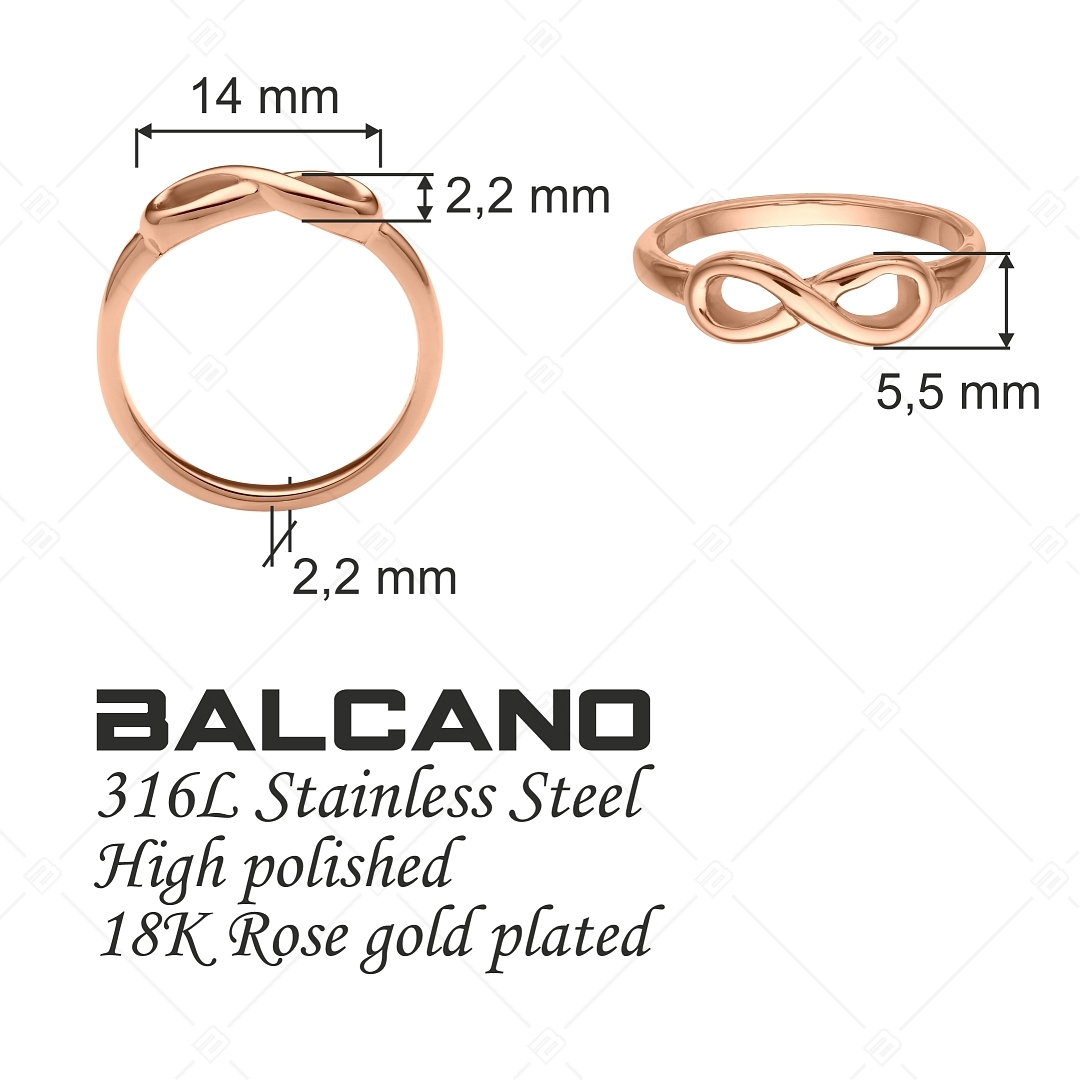 BALCANO - Infinity / Bague en acier inoxydable avec symbole de l'infini, plaquée or rose 18K (041212BC96)