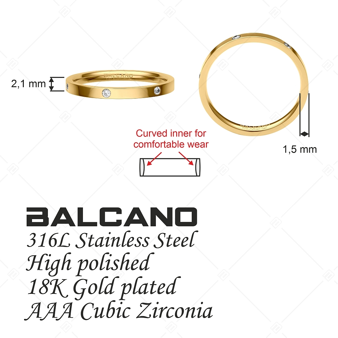 BALCANO - Six / Bague en acier inoxydable avec pierre précieuse zirconium avec hautement polie, plaqué or 18K (041213BC88)