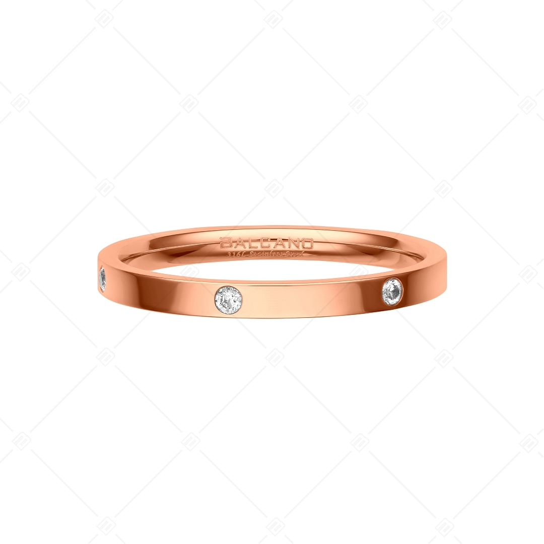 BALCANO - Six / Stainless Steel Ring With Zirconia Gemstone, High Polished and 18K Rose Gold Plated (041213BC96)
