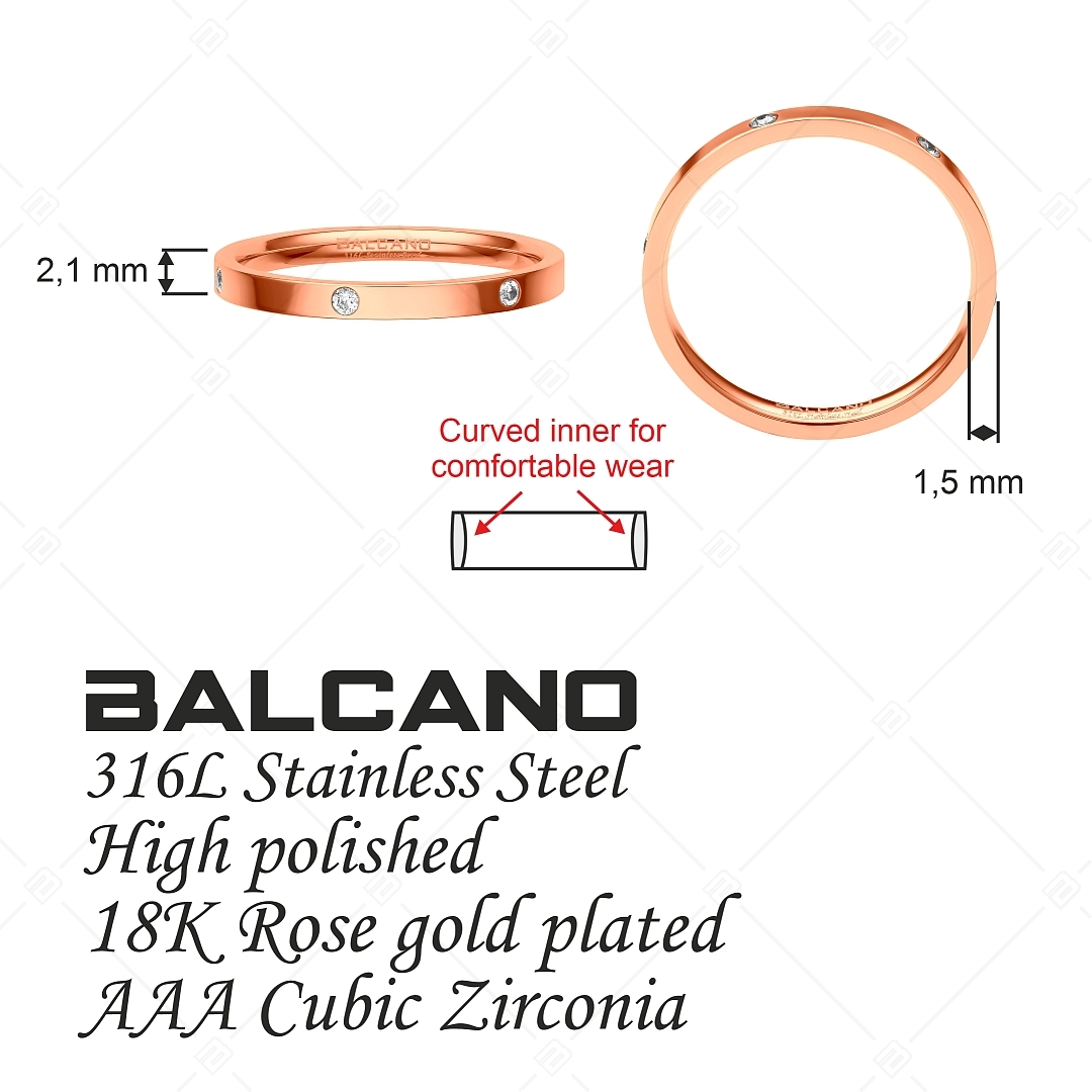 BALCANO - Six / Bague en acier inoxydable avec pierre précieuse zirconium avec hautement polie, plaqué or rose 18K (041213BC96)