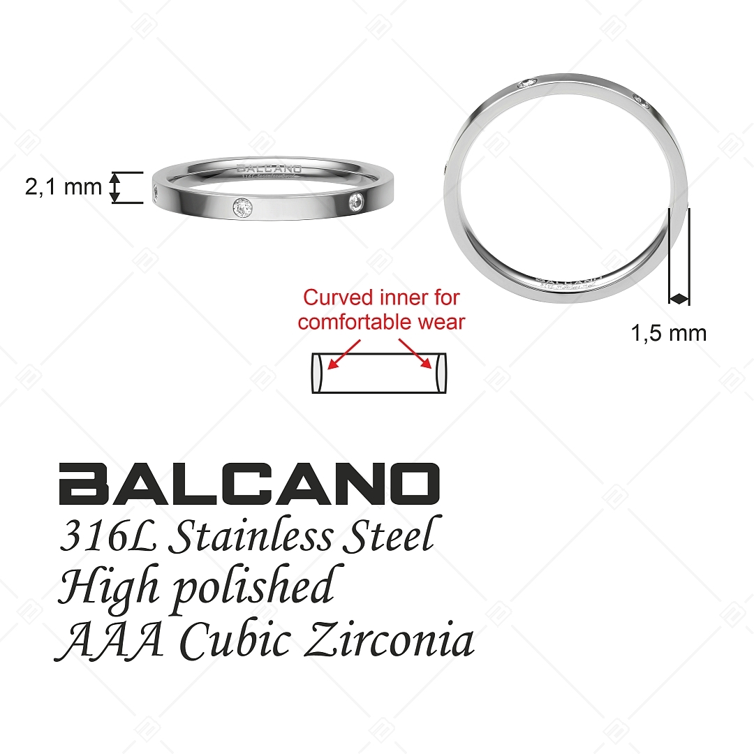 BALCANO - Six / Stainless Steel Ring With Zirconia Gemstone, High Polished (041213BC97)