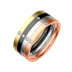 BALCANO - Six / Stainless Steel Ring With Zirconia Gemstone, Four Colors in One
