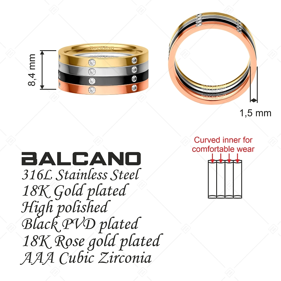 BALCANO - Six / Bague en acier inoxydable avec pierre précieuse zirconium, quatre couleurs en une (041213BC99)