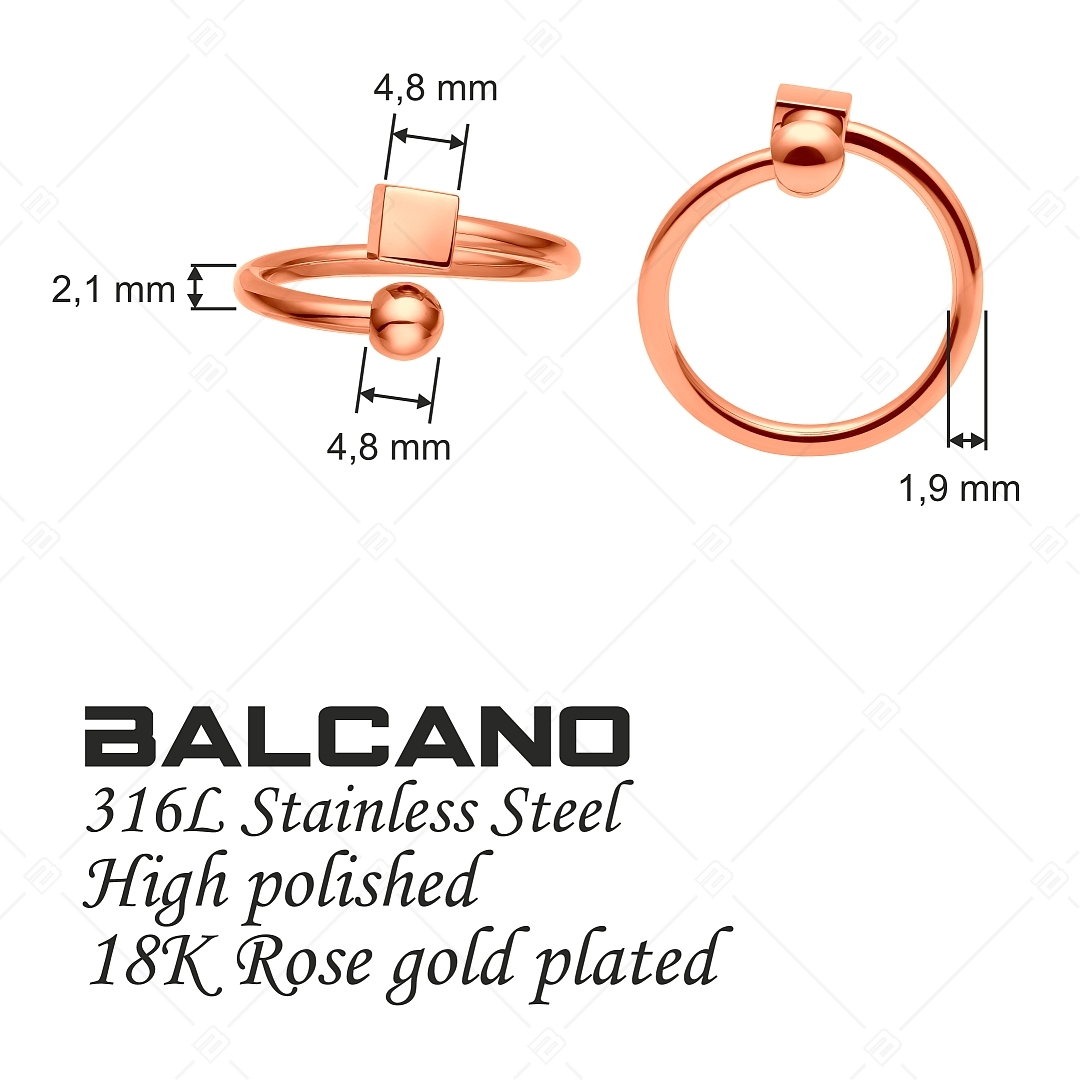 BALCANO - Gamer / Bague en acier inoxydable avec un dé et une balle, plaqué or rose 18K (041214BC96)