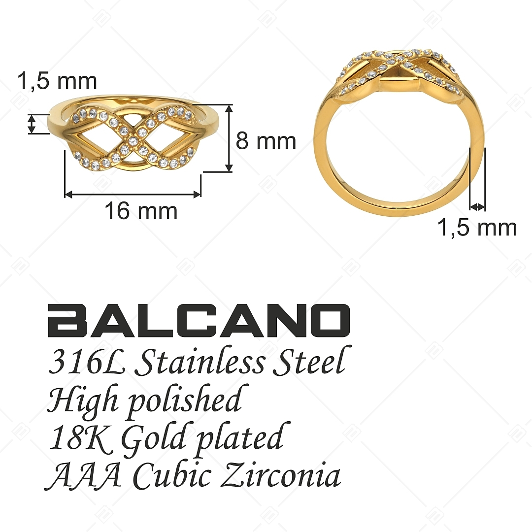 BALCANO - Infinity Gem / Ring With Infinity Symbol and Cubic Zirconia, 18K Gold Plated (041215BC88)
