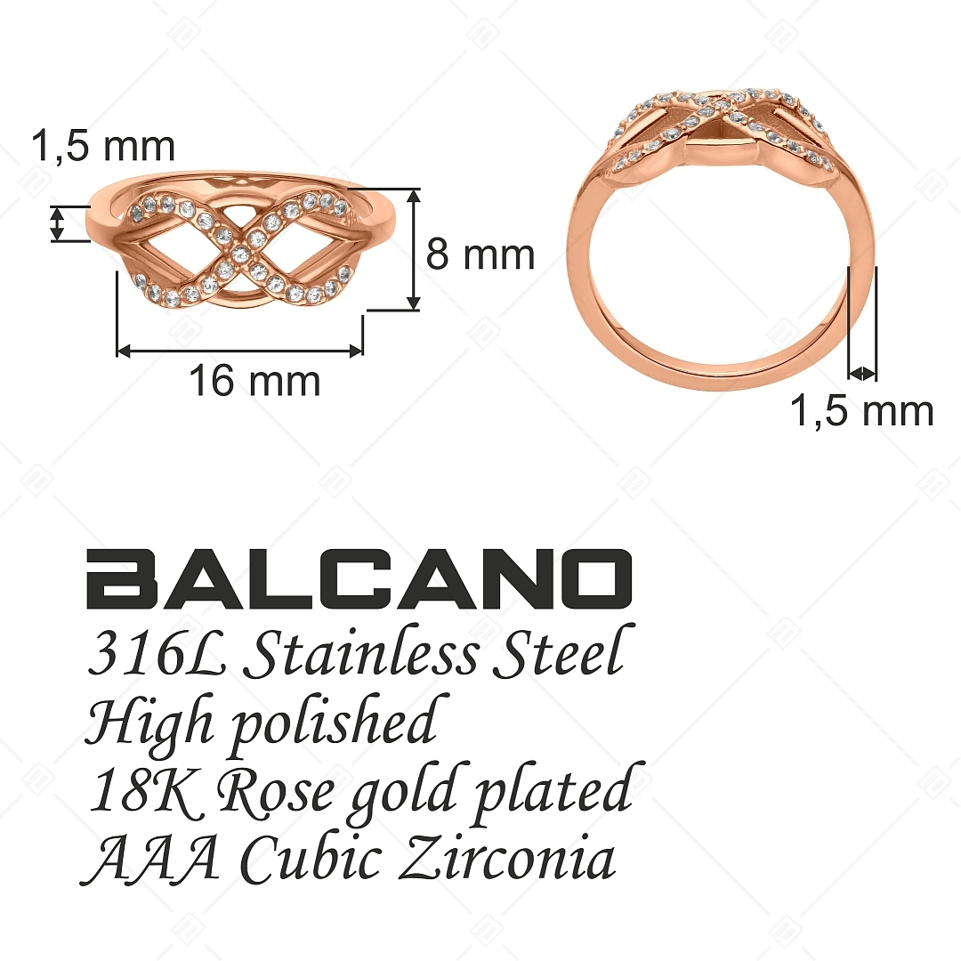 BALCANO - Infinity Gem / Bague symbole infini, avec zirconium, plaqué or rose 18K (041215BC96)