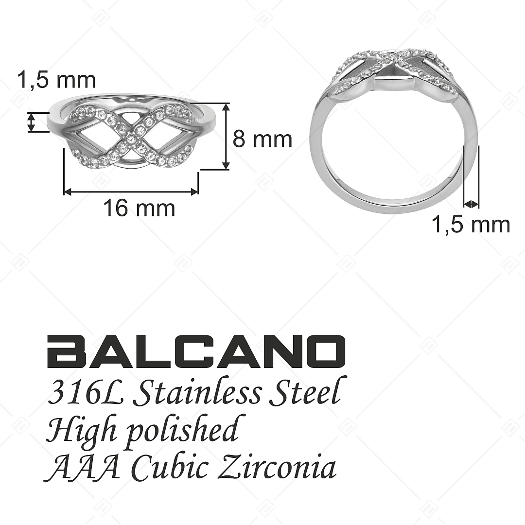 BALCANO - Infinity Gem / Ring With Infinity Symbol and Cubic Zirconia, High Polished (041215BC97)