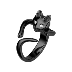 BALCANO - Kitten / Kitten Shaped Ring With Zirconia Eyes, Black PVD Plated