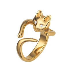 BALCANO - Kitten / Kitten Shaped Ring With Zirconia Eyes, 18K Gold Plated