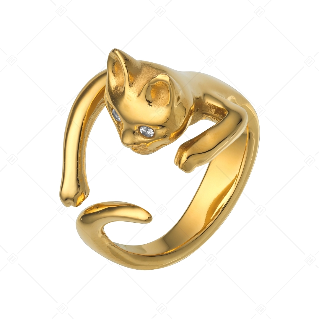 BALCANO - Kitten / Kitten shaped ring with zirconia eyes, 18K gold plated (041216BC88)