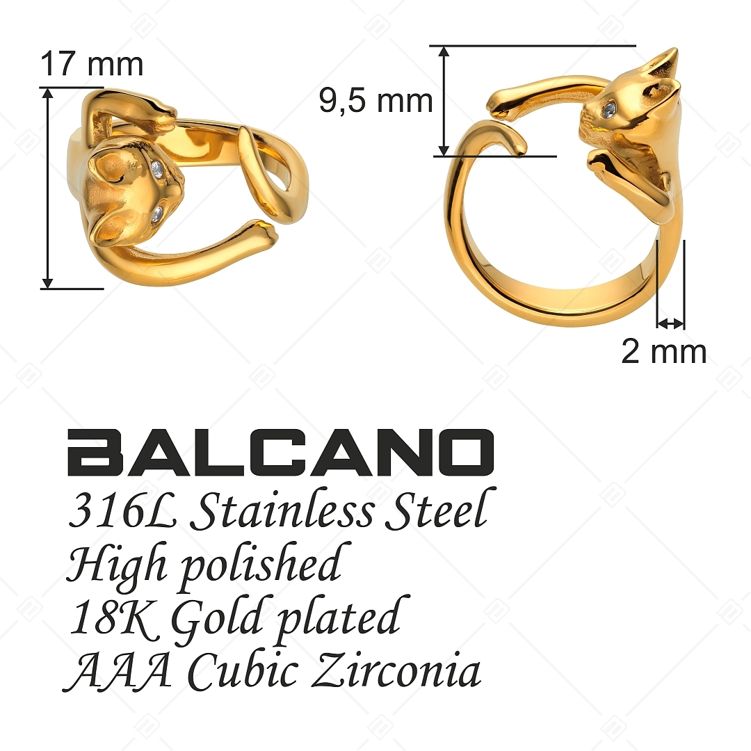 BALCANO - Kitten / Ring in Kätzchenform mit Zirkonia Augen, 18K vergoldet (041216BC88)