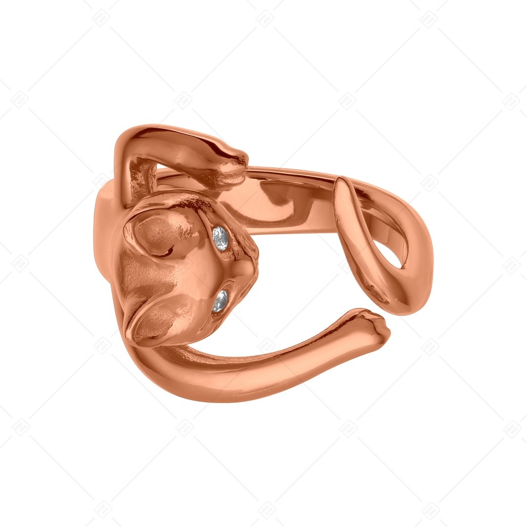 BALCANO - Kitten / Kitten shaped ring with zirconia eyes, 18K rose gold plated (041216BC96)