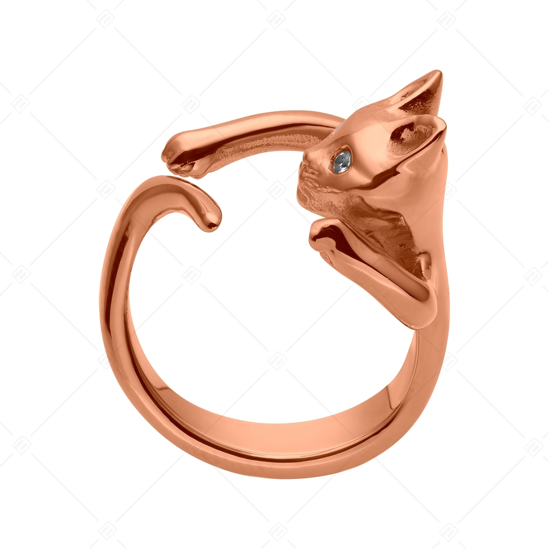 BALCANO - Kitten / Kitten shaped ring with zirconia eyes, 18K rose gold plated (041216BC96)