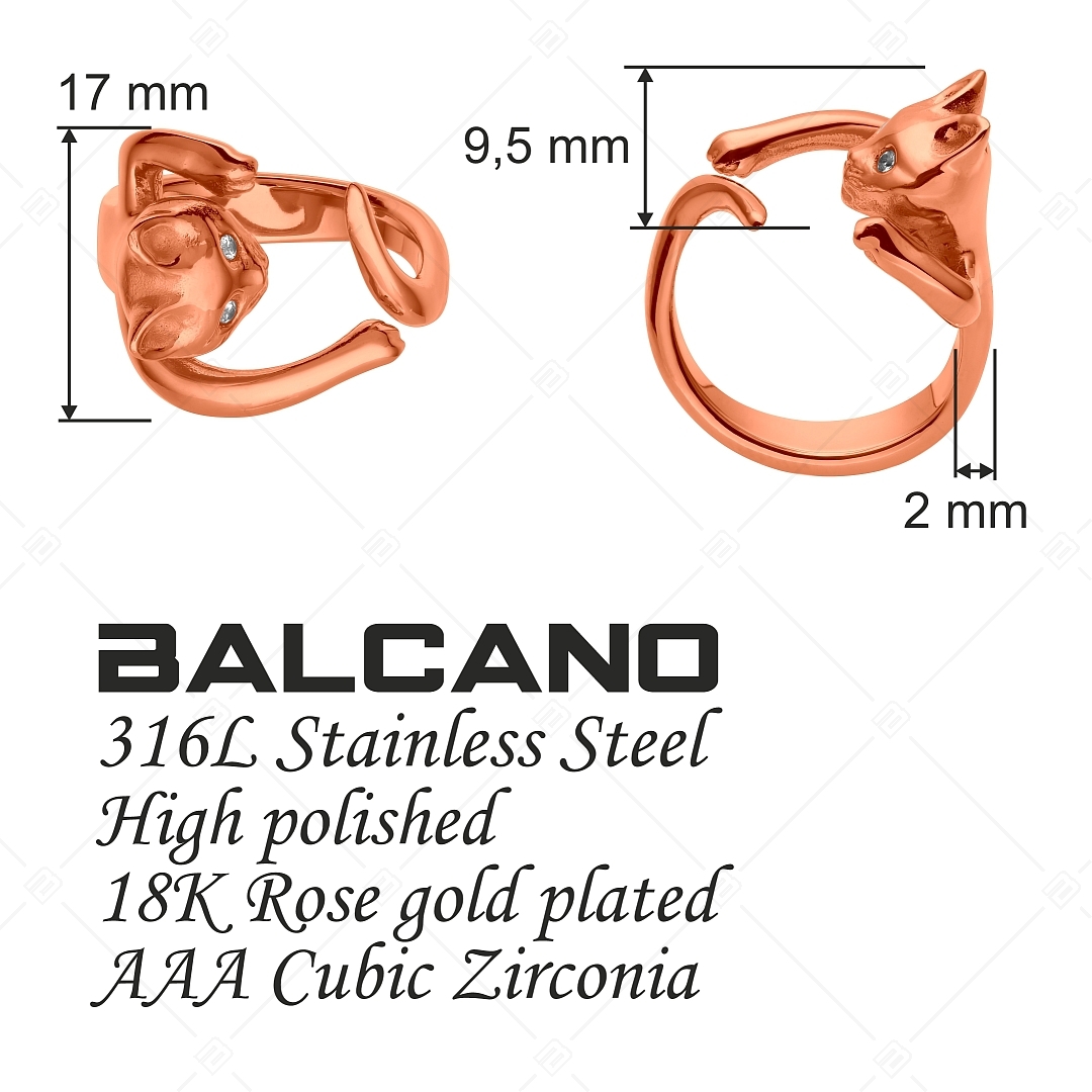 BALCANO - Kitten / Kitten Shaped Ring With Zirconia Eyes, 18K Rose Gold Plated (041216BC96)