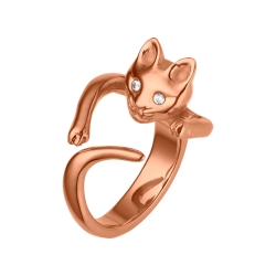 BALCANO - Kitten / Kitten Shaped Ring With Zirconia Eyes, 18K Rose Gold Plated