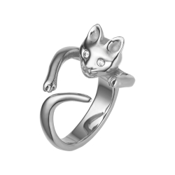 BALCANO - Kitten / Ring in Kätzchenform mit Zirkonia Augen, spiegelglanzpoliert