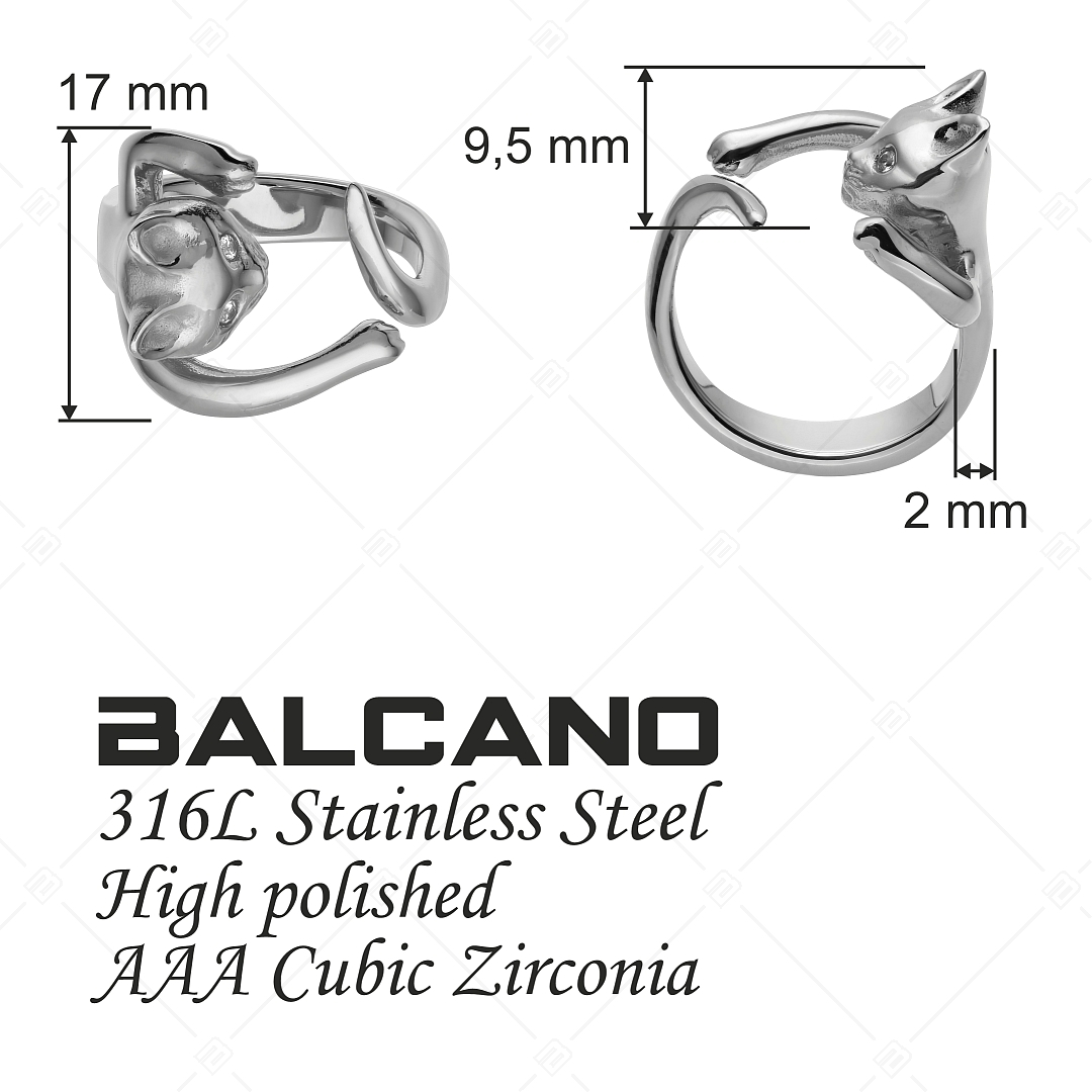 BALCANO - Kitten / Kitten shaped ring with zirconia eyes, high polished (041216BC97)