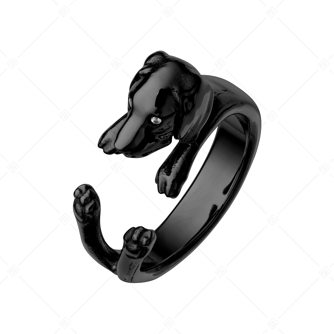 BALCANO - Puppy / Ring in Hündchenform mit Zirkonia Augen und schwarzer PVD Beschichtung (041217BC11)