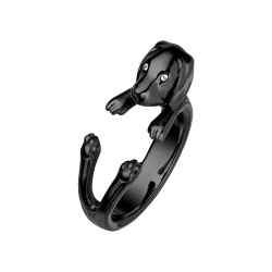 BALCANO - Puppy / Bague en forme de chiot avec des yeux en zirconium, revêtement PVD noir