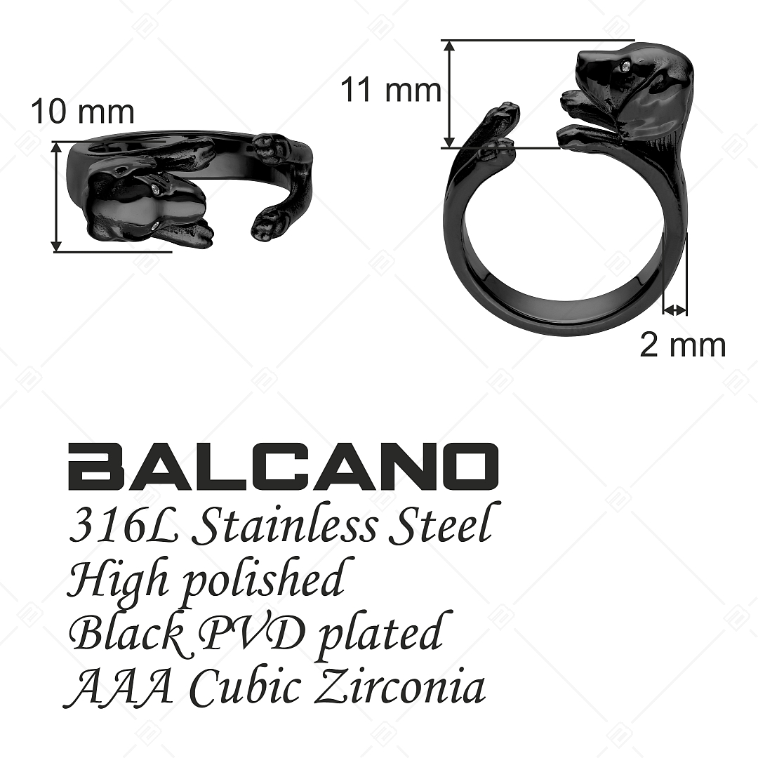 BALCANO - Puppy / Ring in Hündchenform mit Zirkonia Augen und schwarzer PVD Beschichtung (041217BC11)