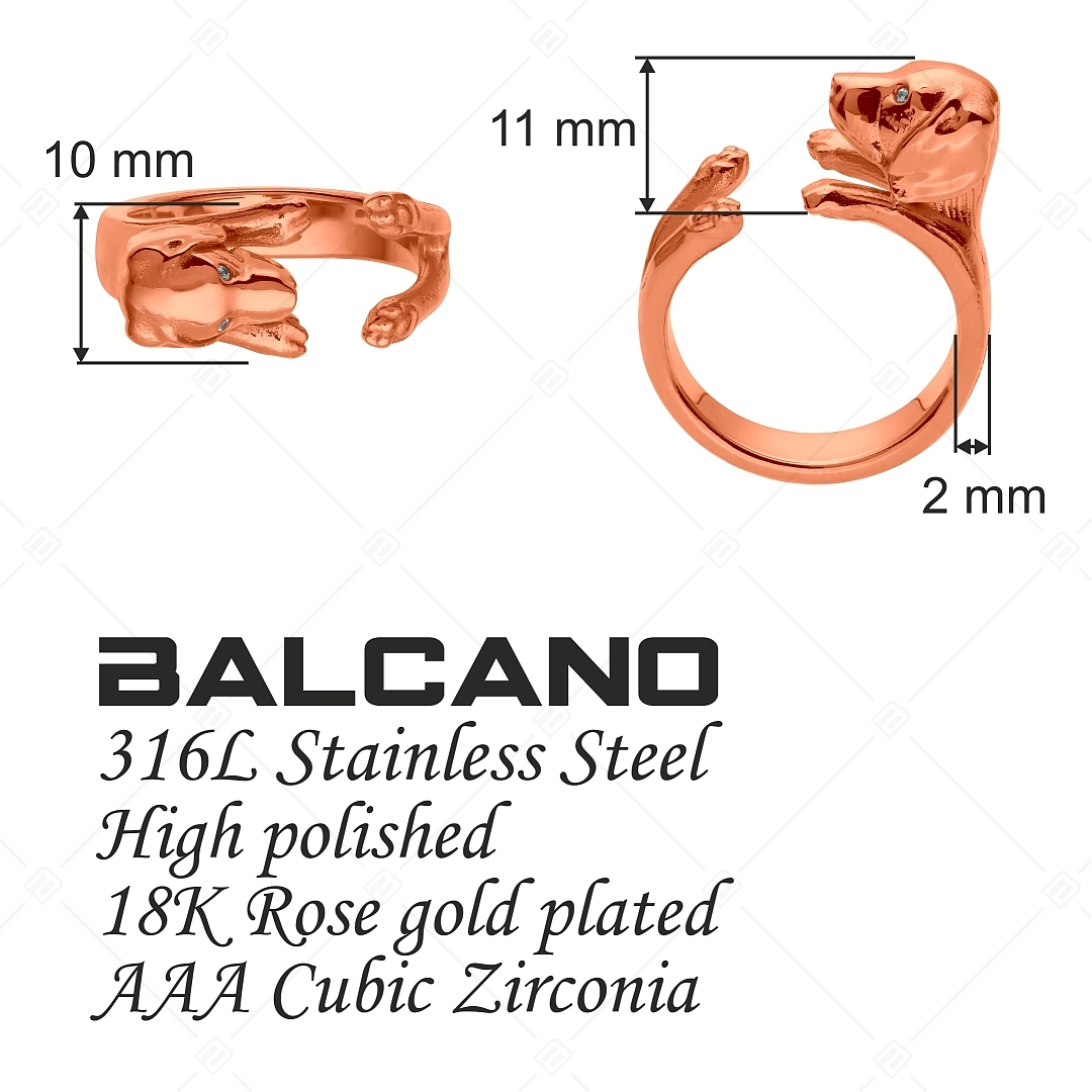 BALCANO - Puppy / Puppy Shaped Ring With Zirconia Eyes,  18K Rose Gold Plated (041217BC96)