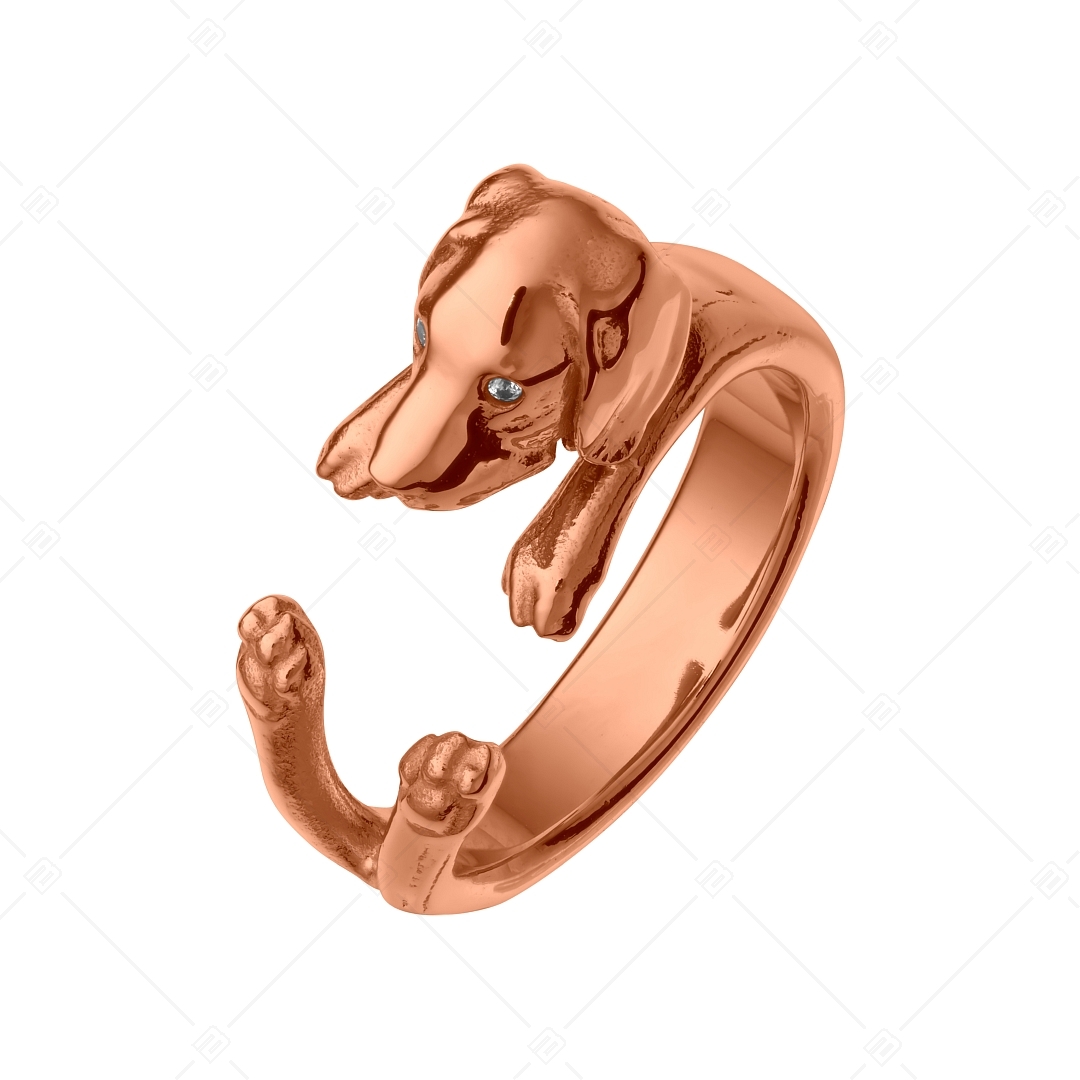 BALCANO - Puppy / Bague en forme de chiot avec des yeux en zircone, plaqué or rose 18K (041217BC96)