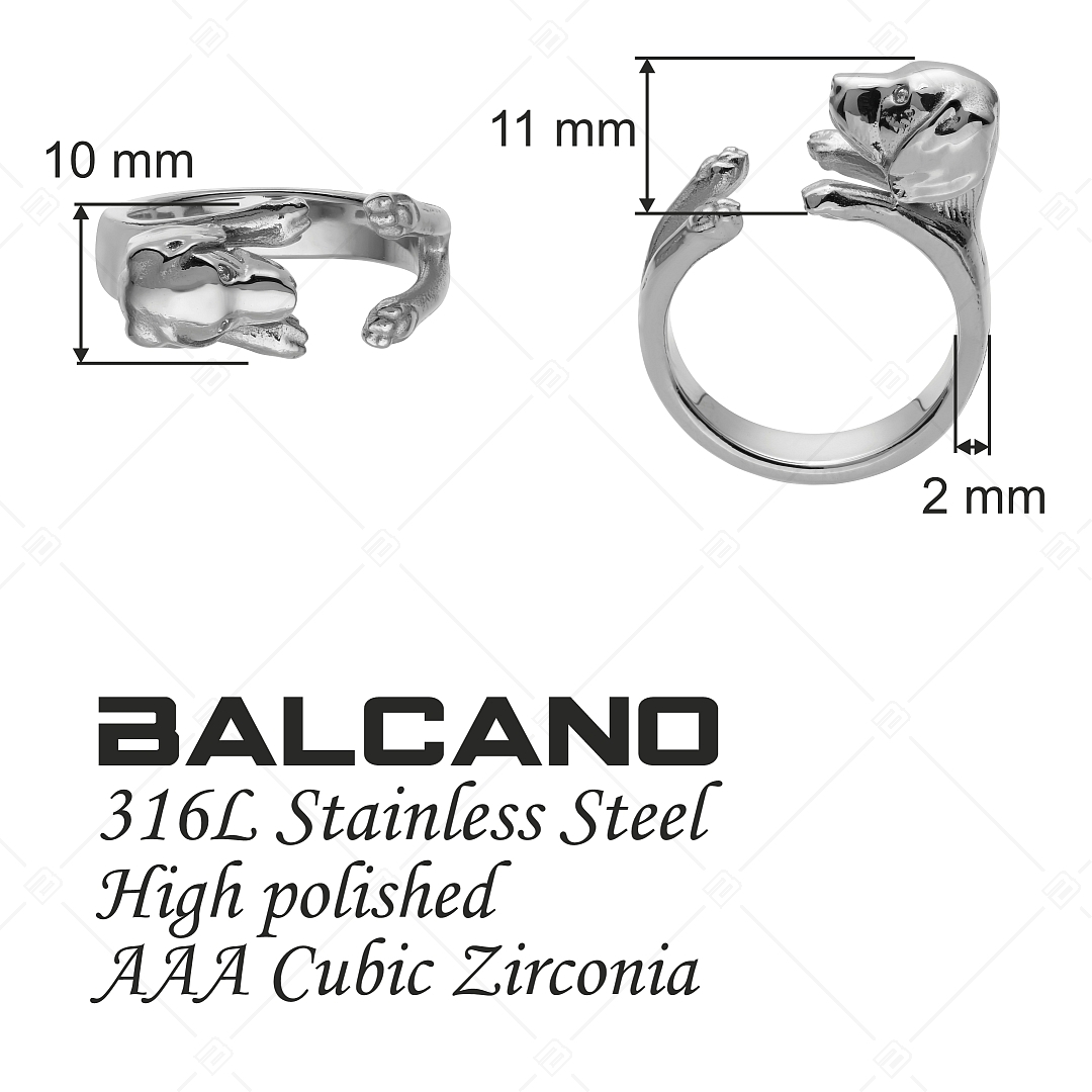 BALCANO - Puppy / Ring in Hündchenform mit Zirkonia Augen, spiegelglanzpoliert (041217BC97)
