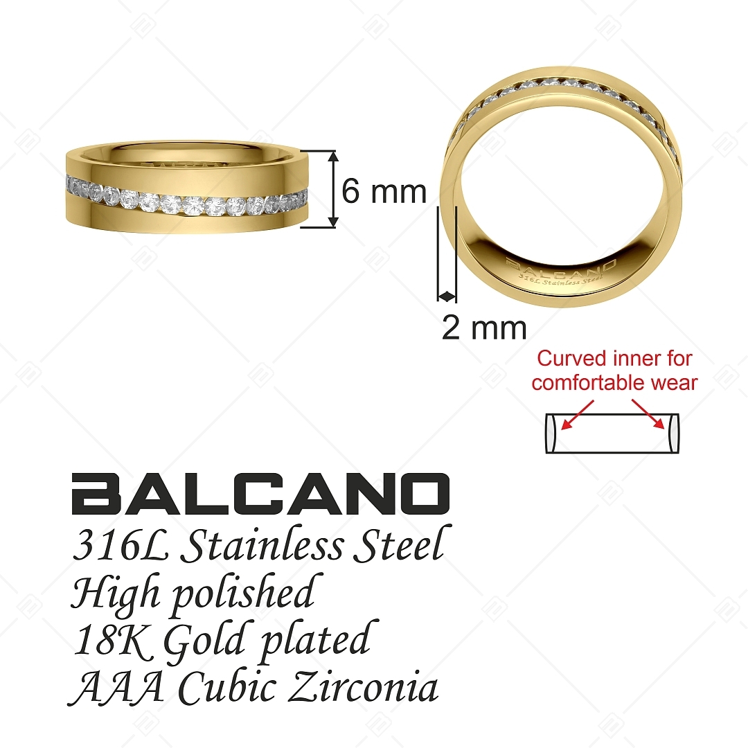 BALCANO - Jessica / Bague en acier inoxydable avec pierres précieuses de zircone dans un cercle, plaqué or 18K (041218BC88)